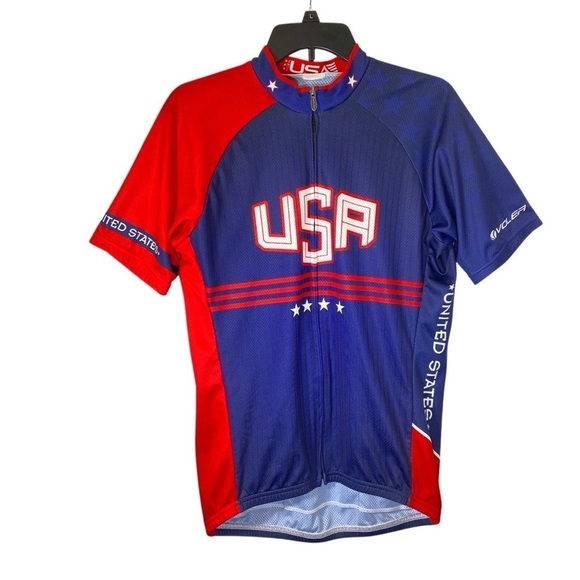 VOLER Men's size M/L USA Cycling Jersey Full zip short sleeves - Red and Blue - Picture 4 of 8